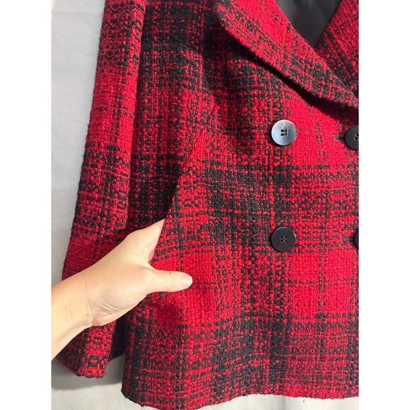 Talbots Blazer Jacket 14 Red Plaid Wool Button Academia Capsule Tweed Pockets - Picture 7 of 9